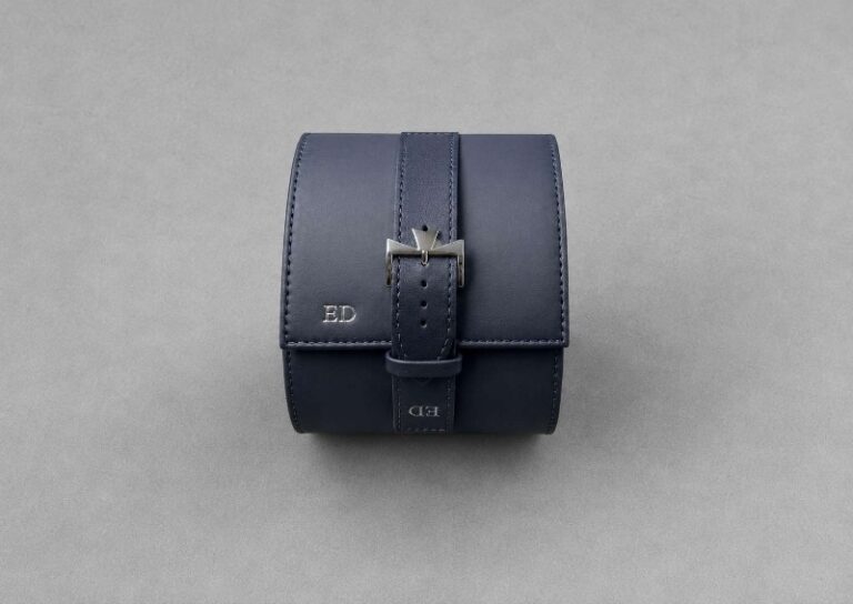 Personalized Navy Blue Leather Watch Roll Case