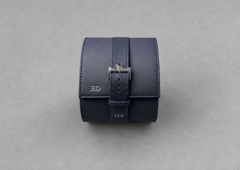Personalized Navy Blue Leather Watch Roll Case