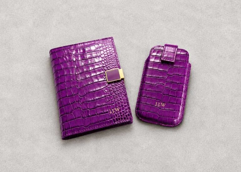 Personalized Purple Crocodile Leather Notebook And Phone Case Set