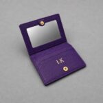 Personalized Purple Saffiano Mcm Leather Compact Mirror Cardholder