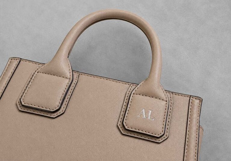 Personalized Saffiano Leather Tote Bag Gold Initials