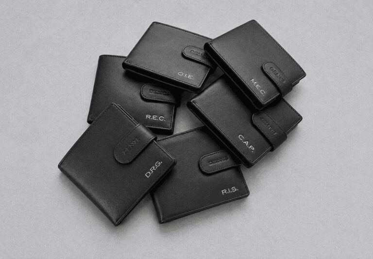 Personalized Silver Foil Initials Black Leather Wallets Groomsmen Gifts
