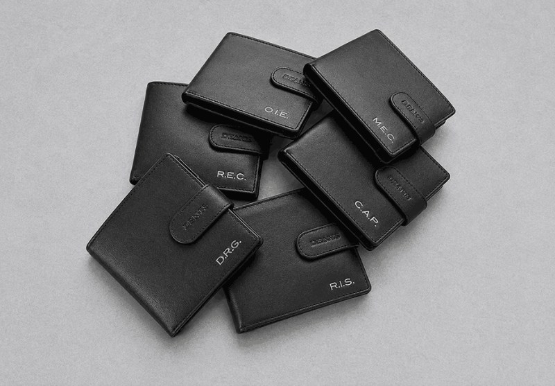 Personalized Silver Foil Initials Black Leather Wallets Groomsmen Gifts