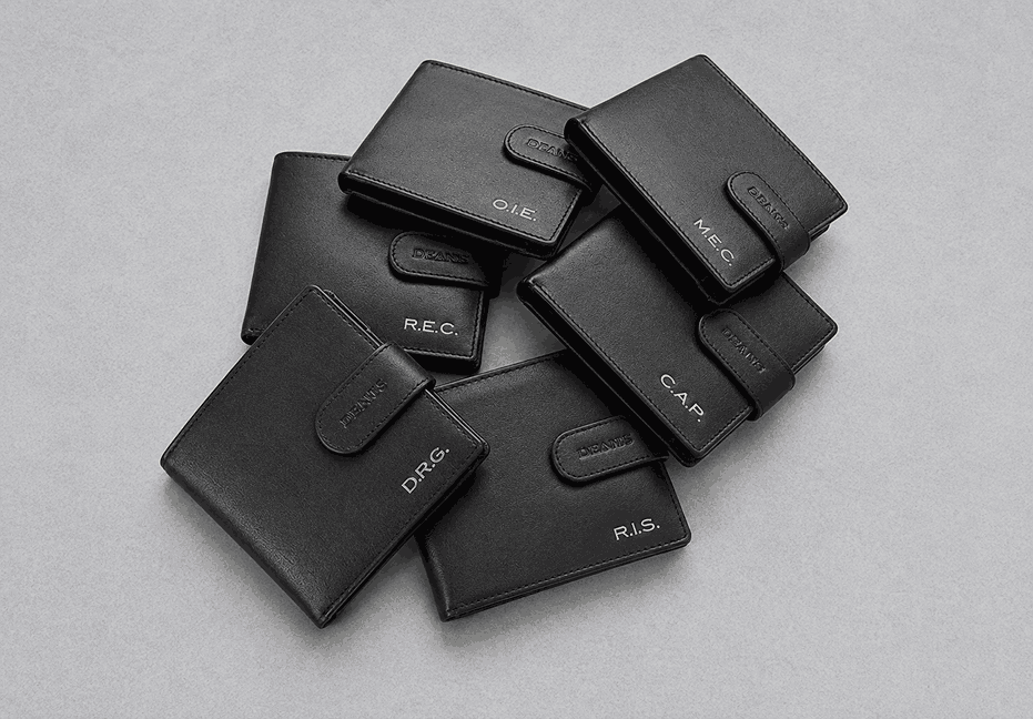 Personalized Silver Foil Initials Black Leather Wallets Groomsmen Gifts