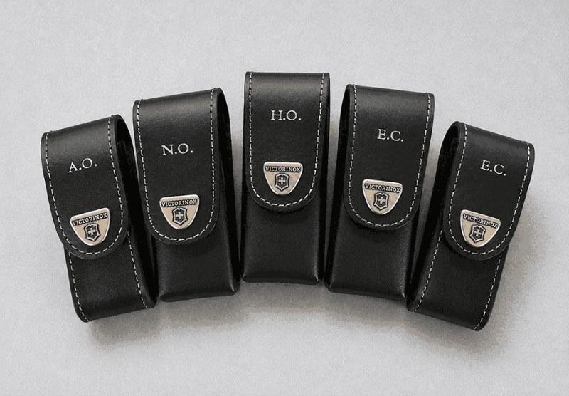 Personalized Silver Foil Initials Victorinox Leather Knife Pouches