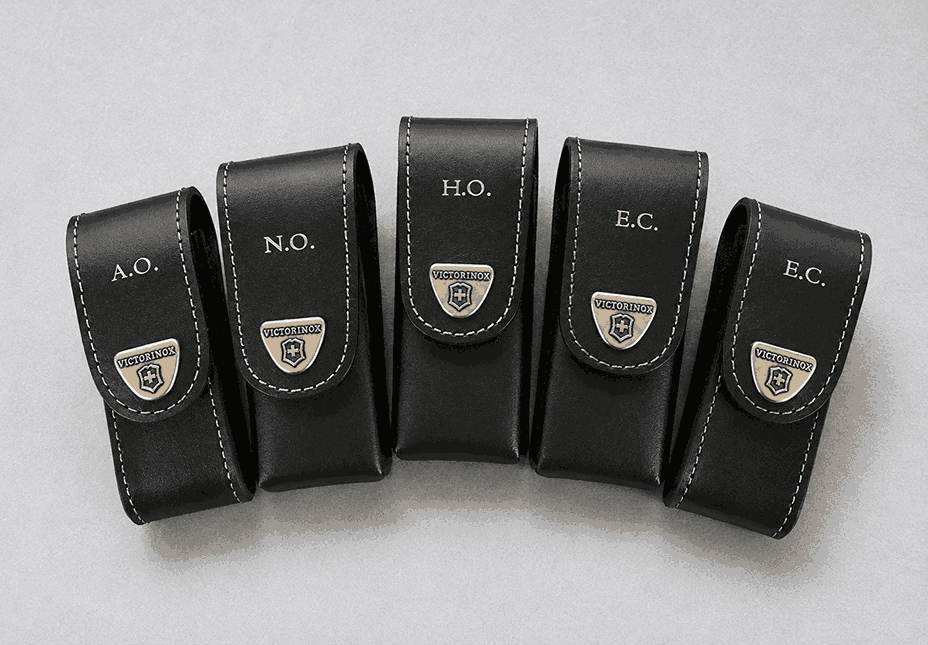 Personalized Silver Foil Initials Victorinox Leather Knife Pouches
