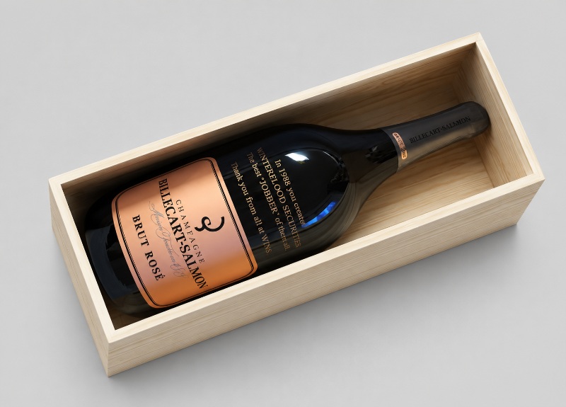 Sandblast Engraved Champagne Bottle Wooden Gift Box