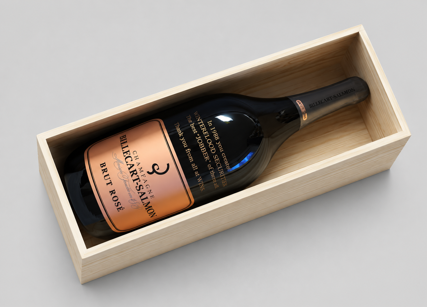 Sandblast Engraved Champagne Bottle Wooden Gift Box