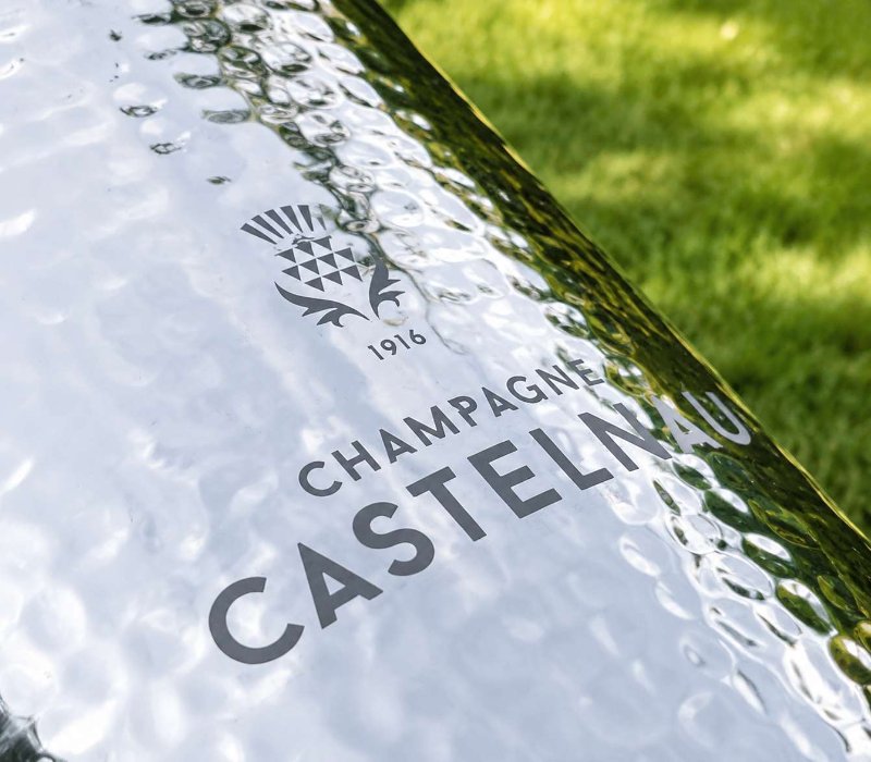 Sandblast Engraved Champagne Castelnau Hammered Metal Ice Bucket