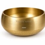 Sandblast Engraved Hammered Brass Serving Bowl White Lotus