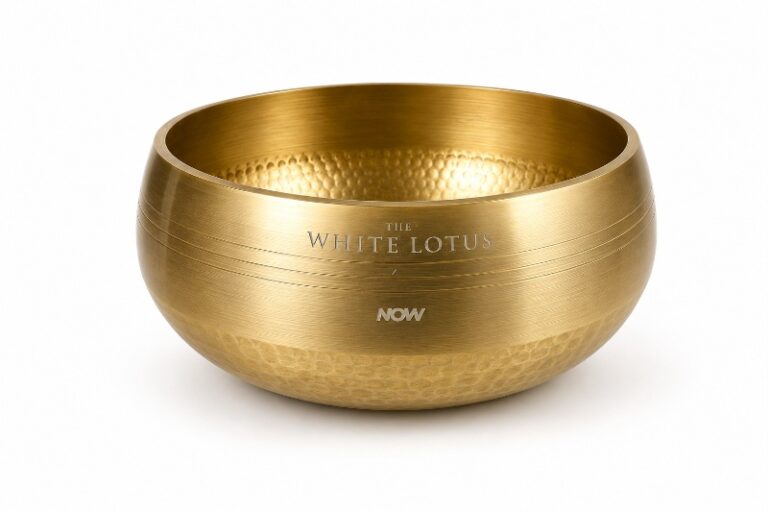 Sandblast Engraved Hammered Brass Serving Bowl White Lotus