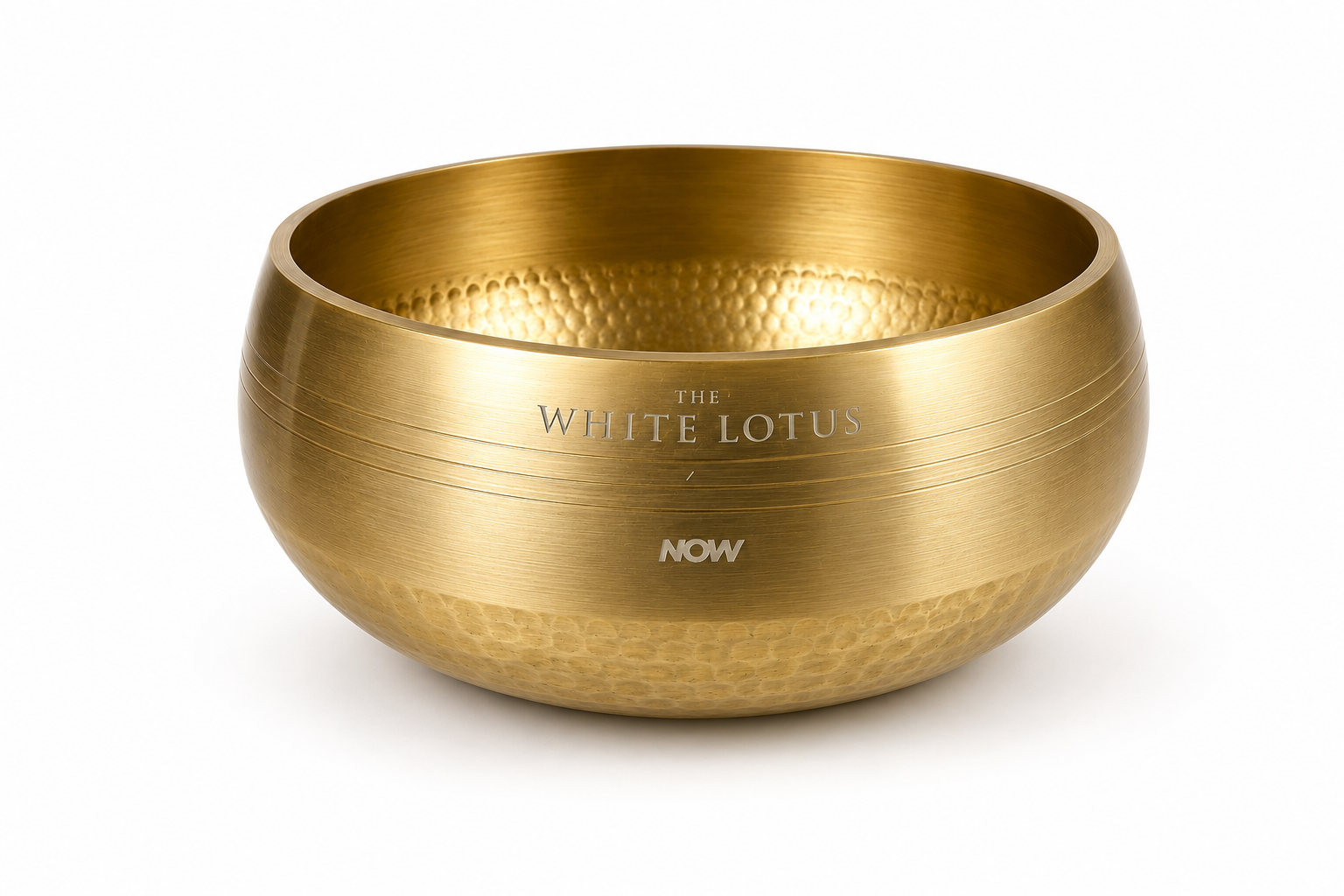 Sandblast Engraved Hammered Brass Serving Bowl White Lotus