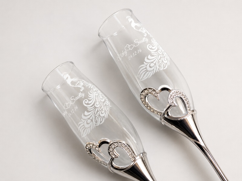 Sandblast Engraved Personalised Wedding Champagne Flutes