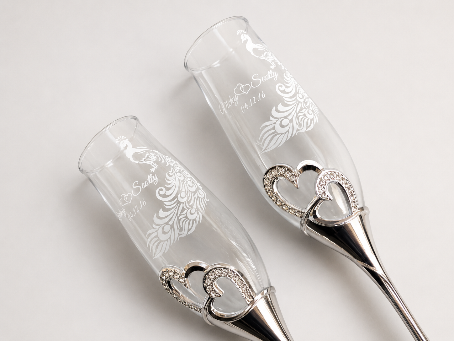 Sandblast Engraved Personalised Wedding Champagne Flutes