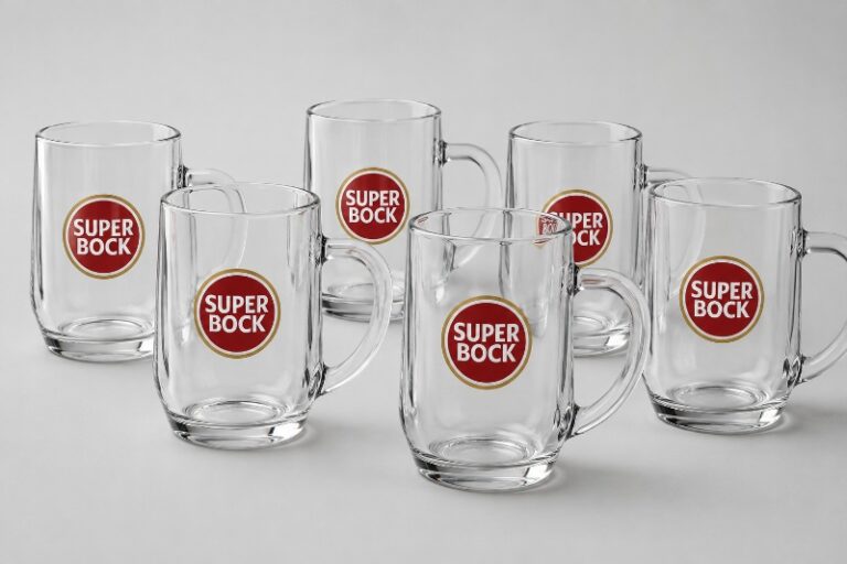 Super Bock Branded Glass Beer Mugs Custom Printed Promotional Drinkware
