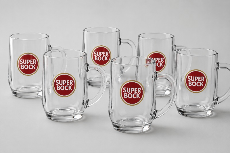 Super Bock Branded Glass Beer Mugs Custom Printed Promotional Drinkware