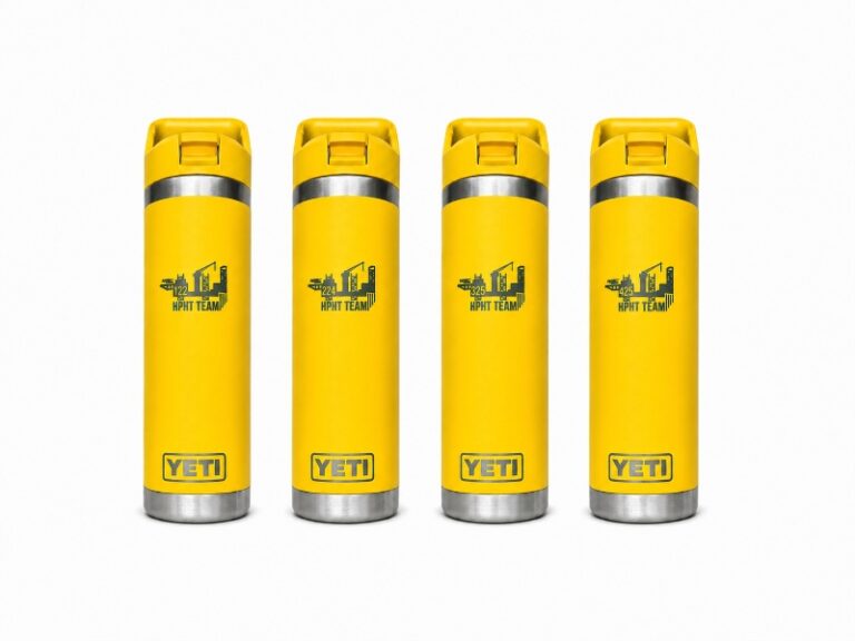 Yeti Yellow Travel Tumblers Metal Engraving Logo Branding
