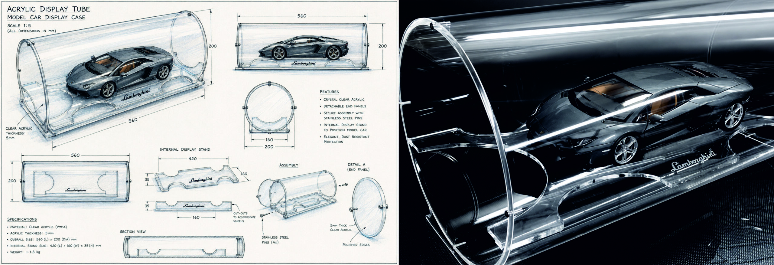 Custom Clear Acrylic Tube Model Car Display Case Copy 1