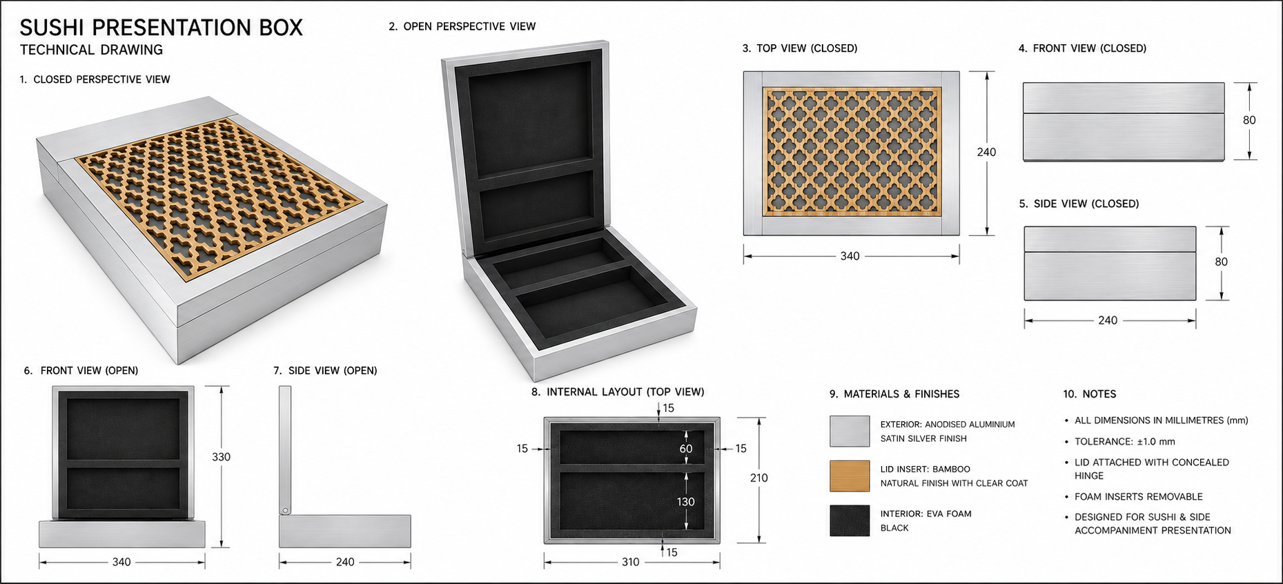 Custom Hardwood Laser Cut Sushi Presentation Box With Intricate Lattice Lid Copy 1