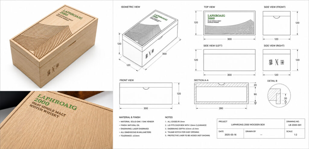 Custom Hardwood Whiskey Presentation Box Laser Engraved Copy
