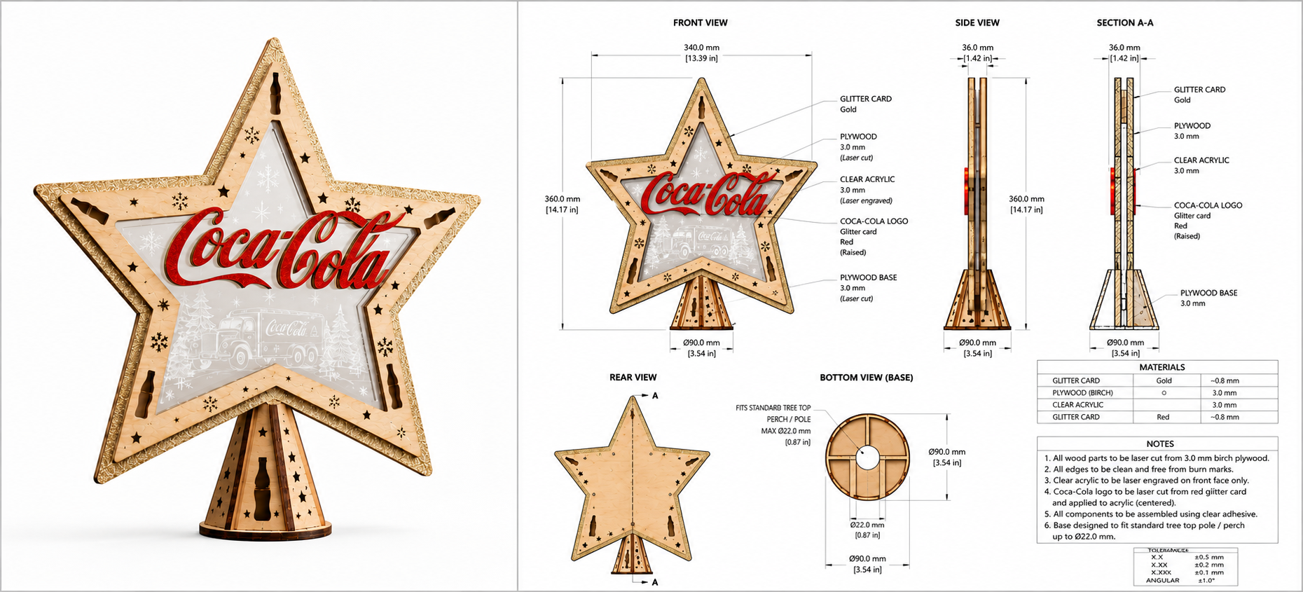 Custom Laser Cut Plywood Christmas Tree Topper Copy 1
