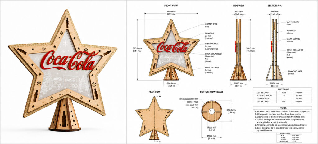 Custom Laser Cut Plywood Christmas Tree Topper Copy