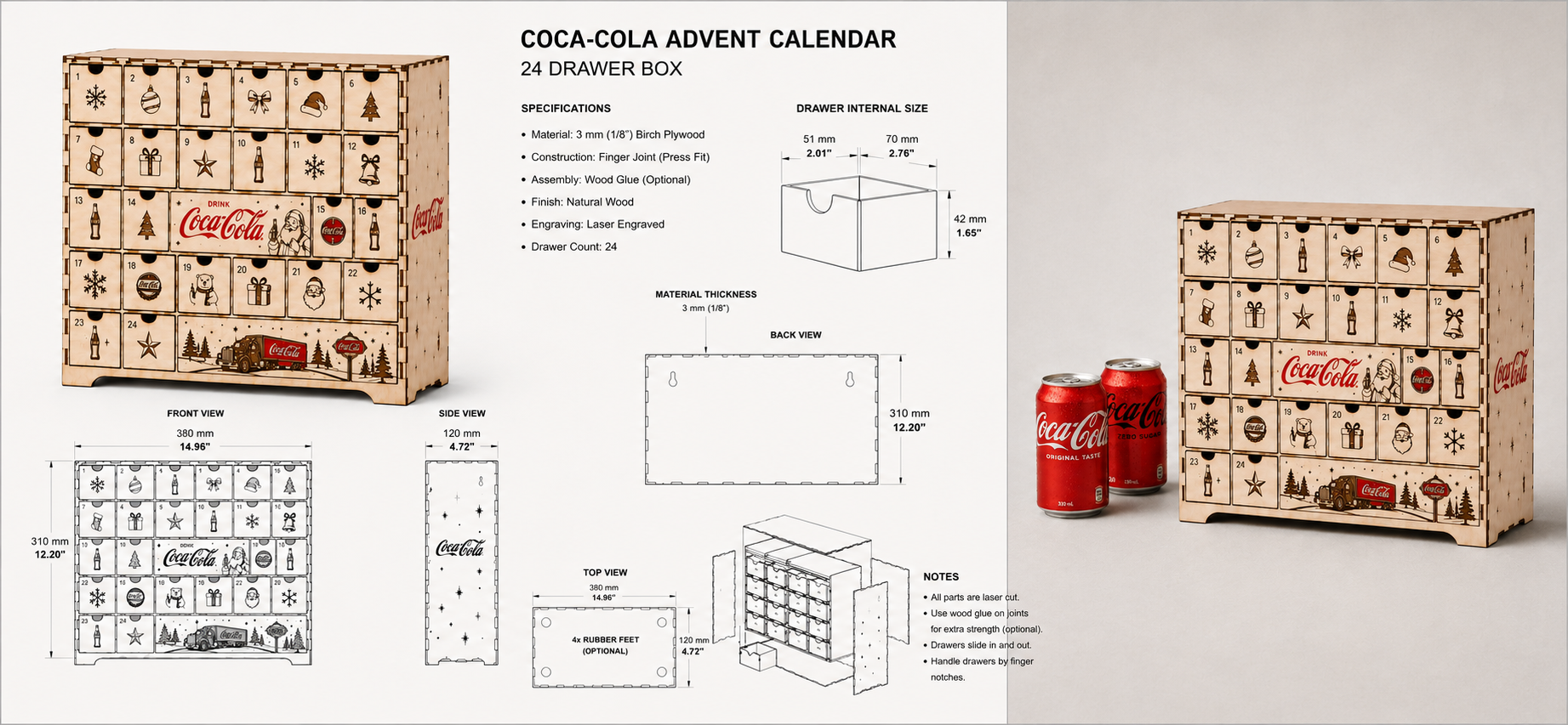 Custom Laser Cut Plywood Coca Cola Advent Calendar Copy 1