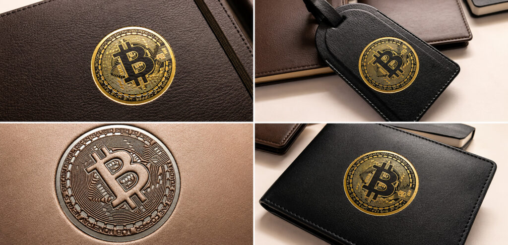 Custom Leather Products Bitcoin Gold Foil Embossing Copy