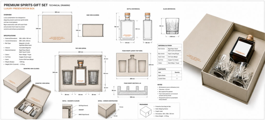 Custom Whiskey Presentation Box Laser Cut Packaging Foam Insert Copy