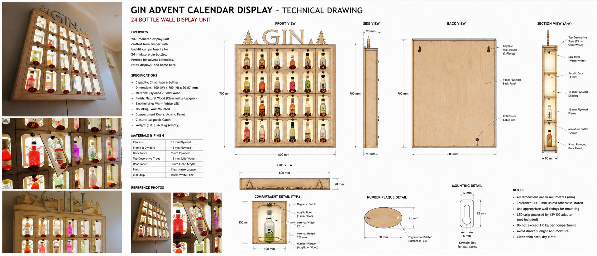 Laser Cut Plywood Gin Advent Calendar Display Kit 1