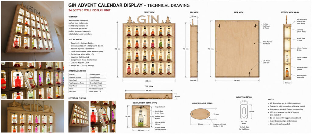 Laser Cut Plywood Gin Advent Calendar Display Kit