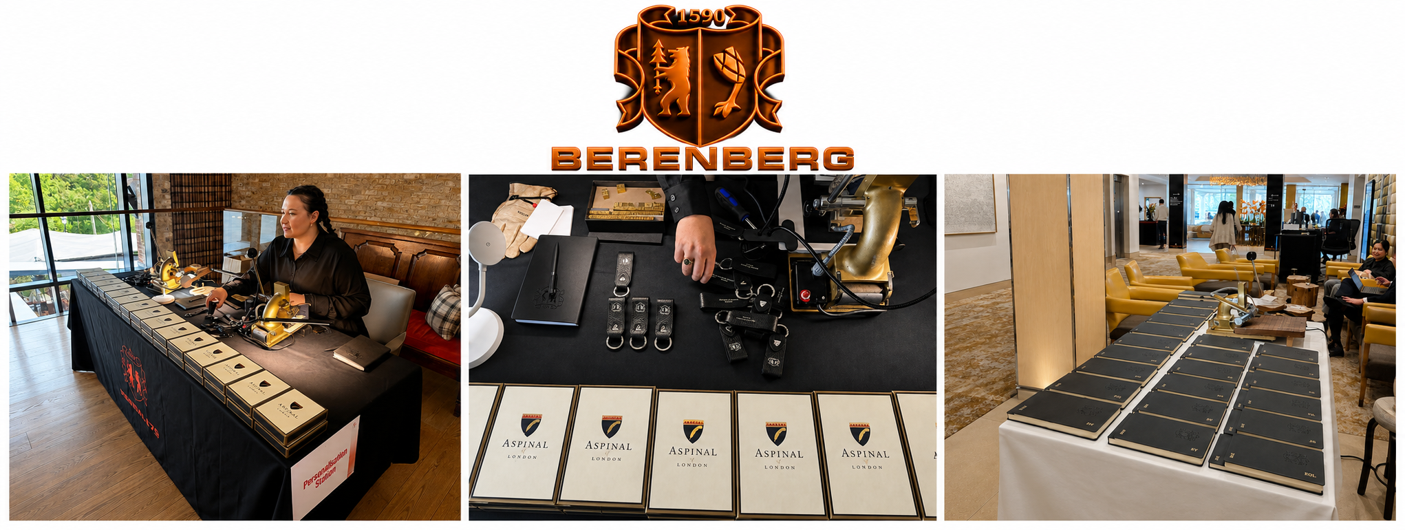 Live leather embossing and corporate gift personalisation at a Berenberg event in London