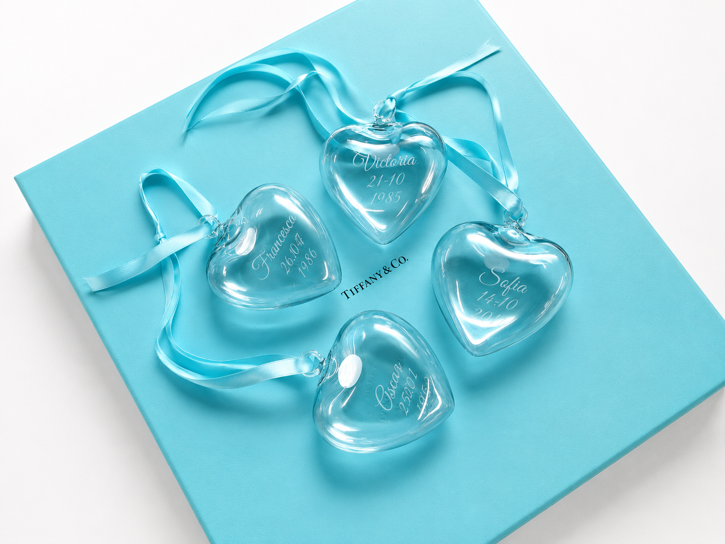 Personalised Tiffany Glass Heart Ornaments Engraved Keepsake Gifts